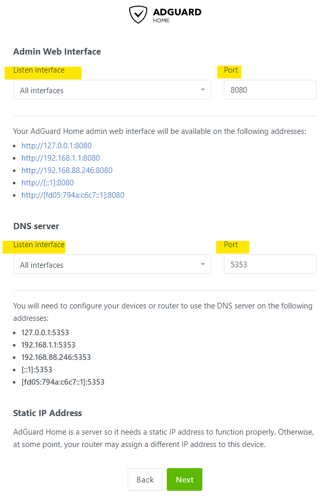Gambar setup luci web-ui adguard home